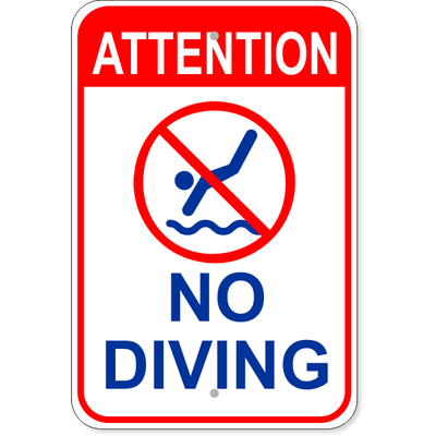 Attention No Diving Aluminum Sign | 18" x 12"