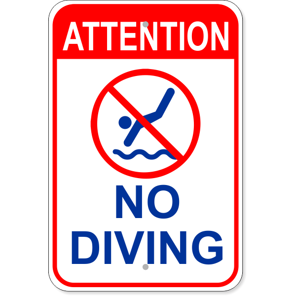 Attention No Diving 18" x 12" Aluminum Sign
