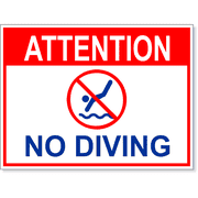 Attention No Diving 6" x 8" Full Color Sign 