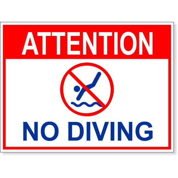Attention No Diving 6" x 8" Full Color Sign