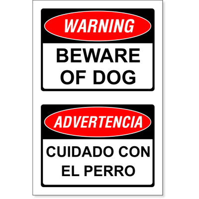 Bilingual Beware of Dog Decal | 6" x 4"