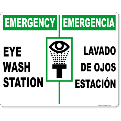 Bilingual Emergency Eye Wash Full Color Sign | 8" x 10"