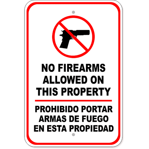 Bilingual No Firearms 18" x 12" Aluminum Sign