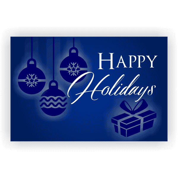 Blue Ornament 2" x 3" Happy Holidays Banner