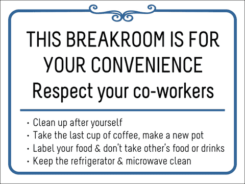 Breakroom Rules Plastic Sign