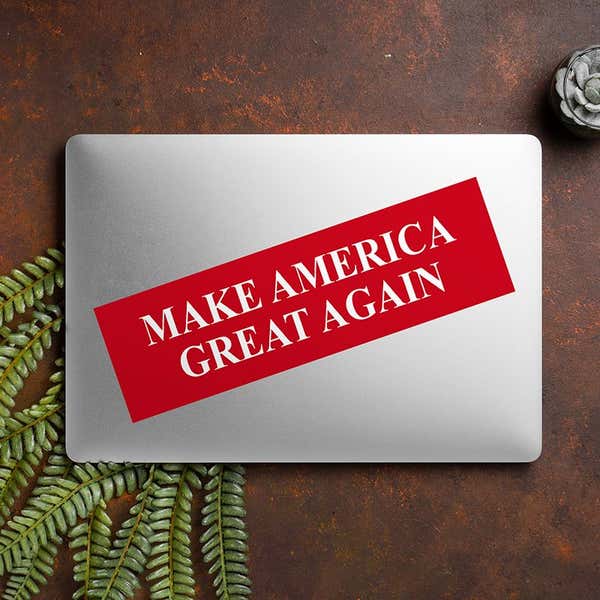 Make American Great Again Bumper Sticker on a closed laptop