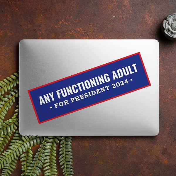 Any Functioning Adult Bumper Sticker on a closed laptop
