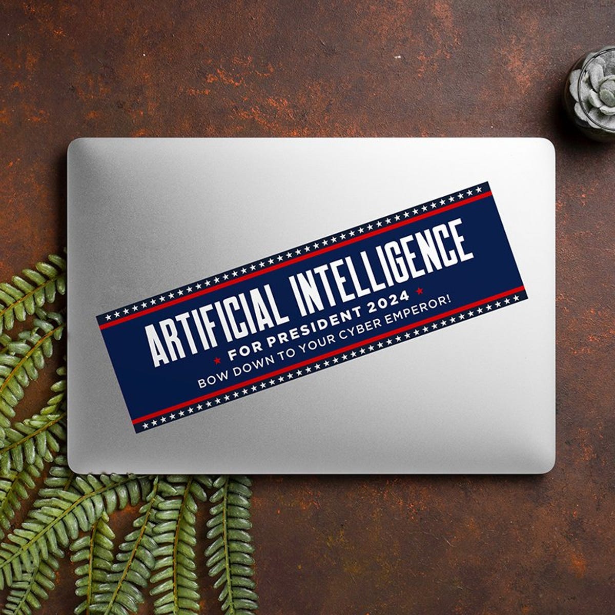 Artificial Intelligence Bumper Sticker on a laptop