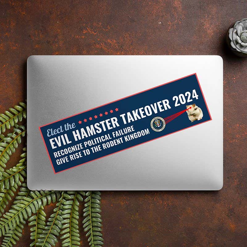 Evil Hamster Political Bumper Sticker on a laptop