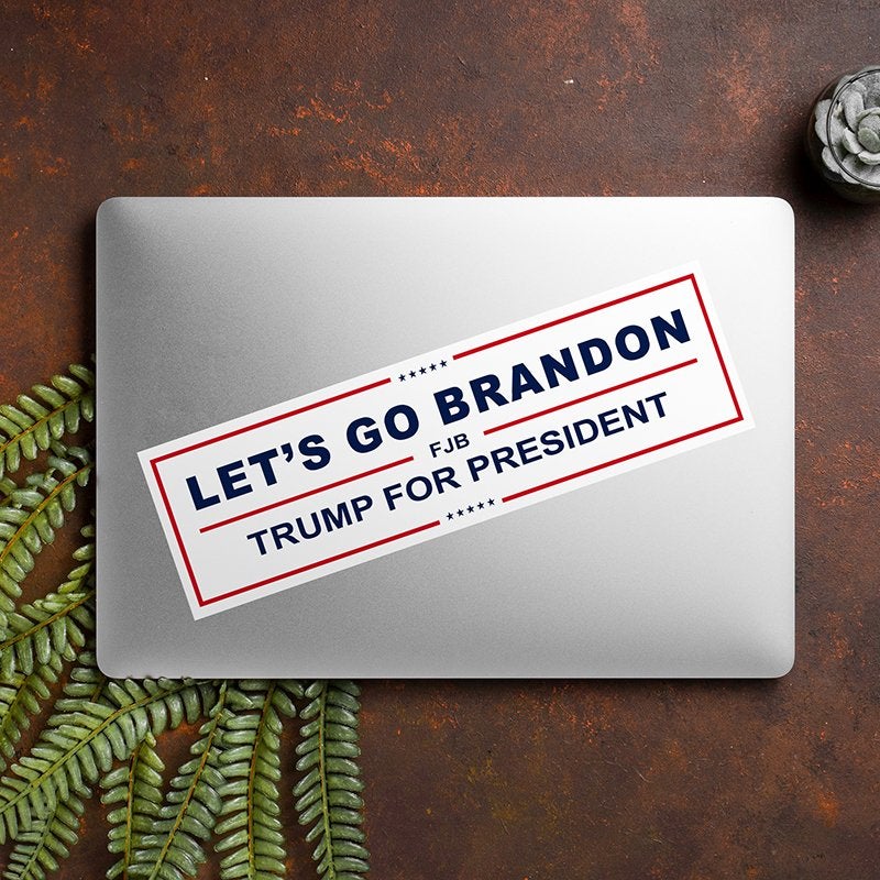 Let's Go Brandon Bumper Sticker on a closed laptop