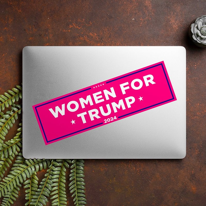 Women for Trump Bumper Sticker on a closed laptop