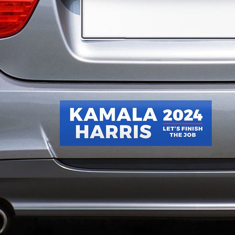 Let's Finish the Job | Harris Bumper Sticker on a gray car
