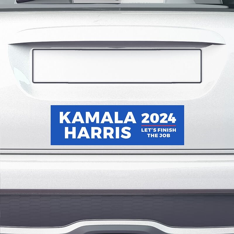 Let's Finish the Job | Harris Bumper Sticker on a white car
