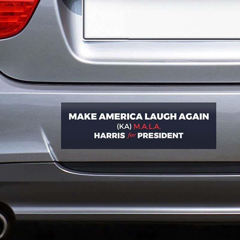 MALA Harris for President Bumper Sticker on a gray car