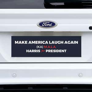 MALA Harris for President Bumper Sticker on a white truck