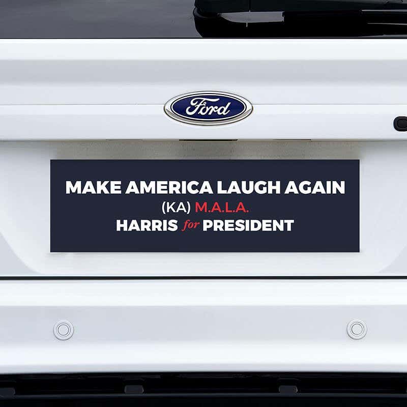 MALA Harris for President Bumper Sticker on a white truck