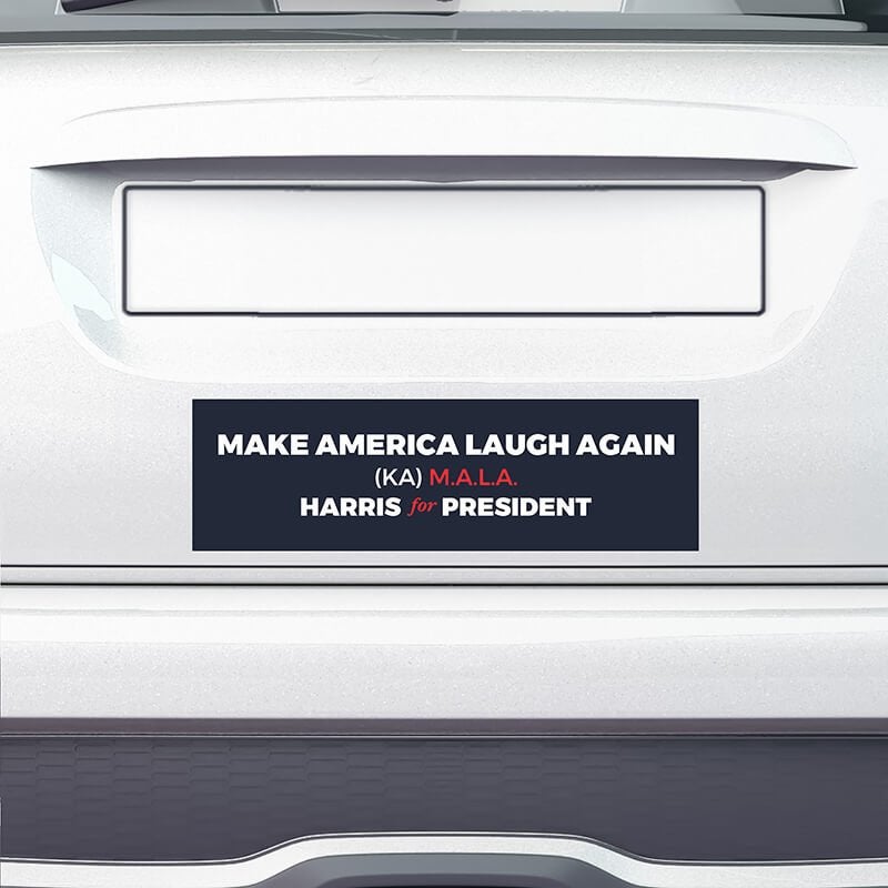 MALA Harris for President Bumper Sticker on a white car
