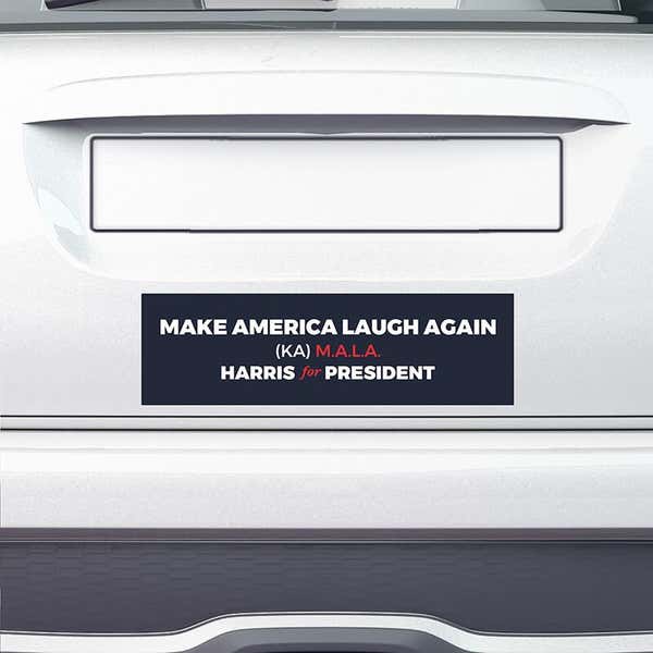 MALA Harris for President Bumper Sticker on a white car