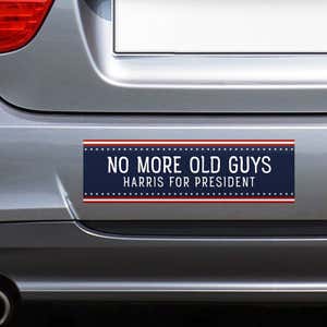 No More Old Guys | Harris Bumper Sticker on a gray car