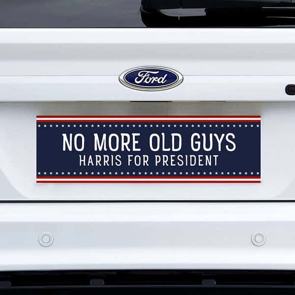 No More Old Guys | Harris Bumper Sticker on a white truck