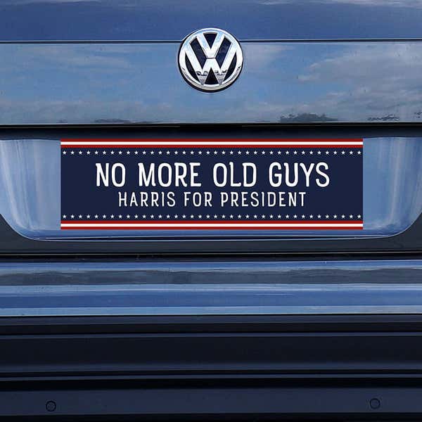 No More Old Guys | Harris Bumper Sticker on a blue car