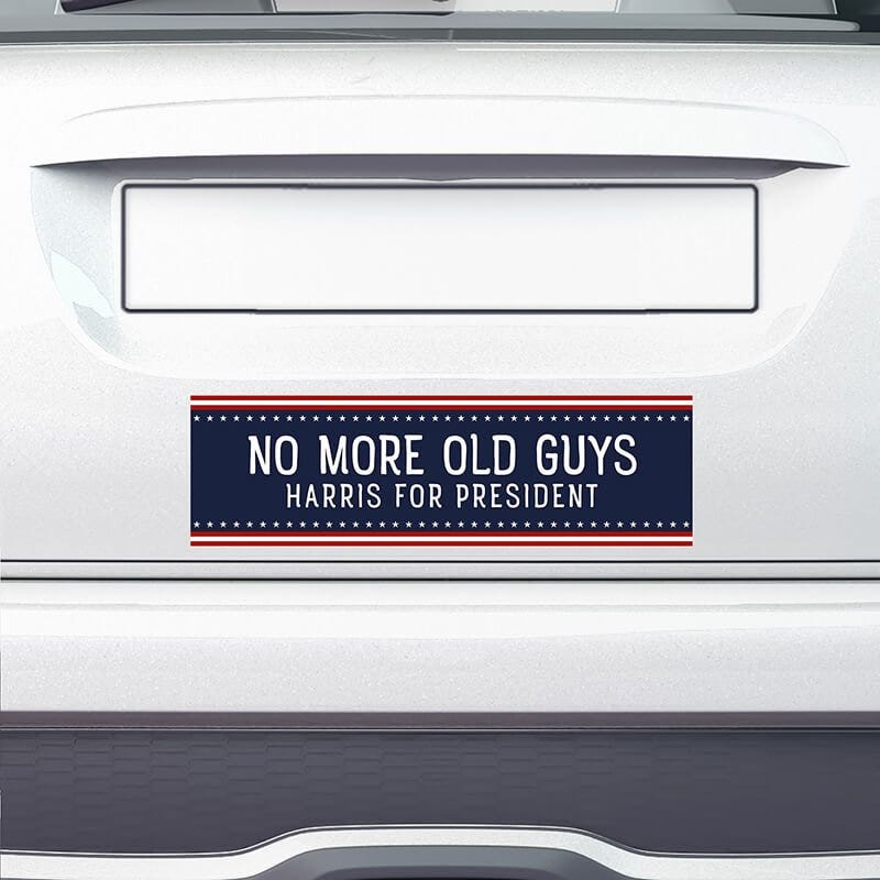 No More Old Guys | Harris Bumper Sticker Oon a white car