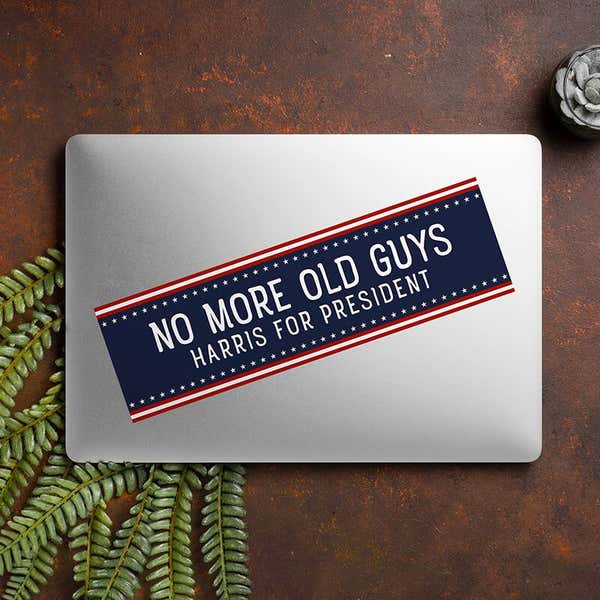 No More Old Guys | Harris Bumper Sticker ON A CLOSED LAPTOP