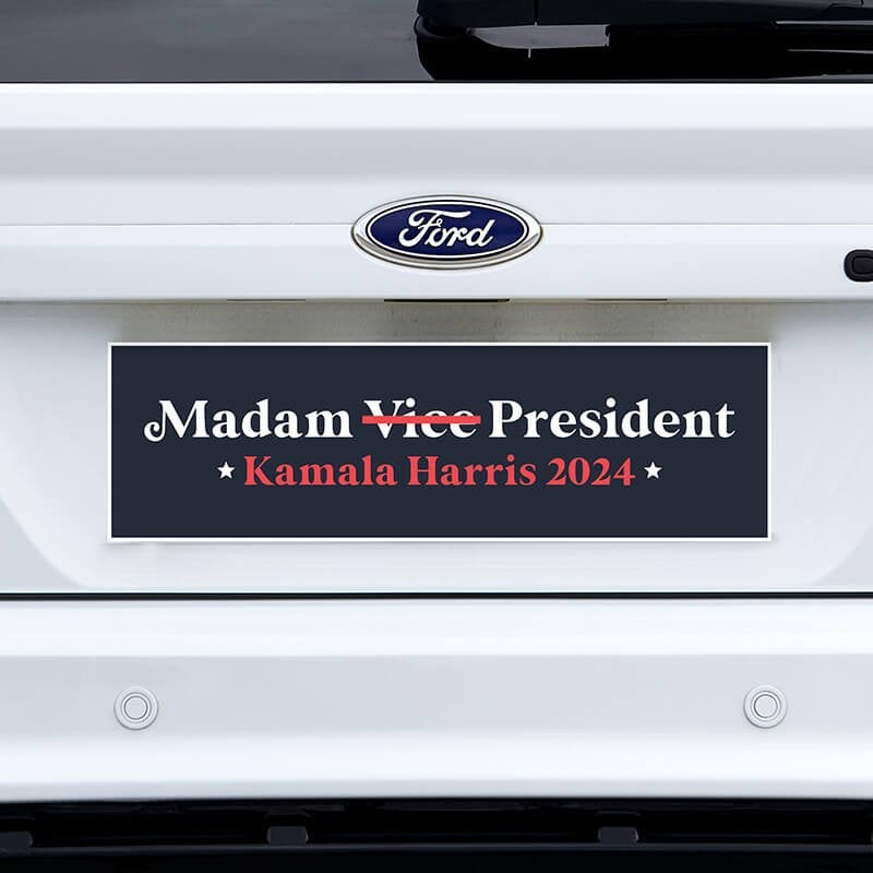 Madam President | Harris Bumper Sticker on a white truck