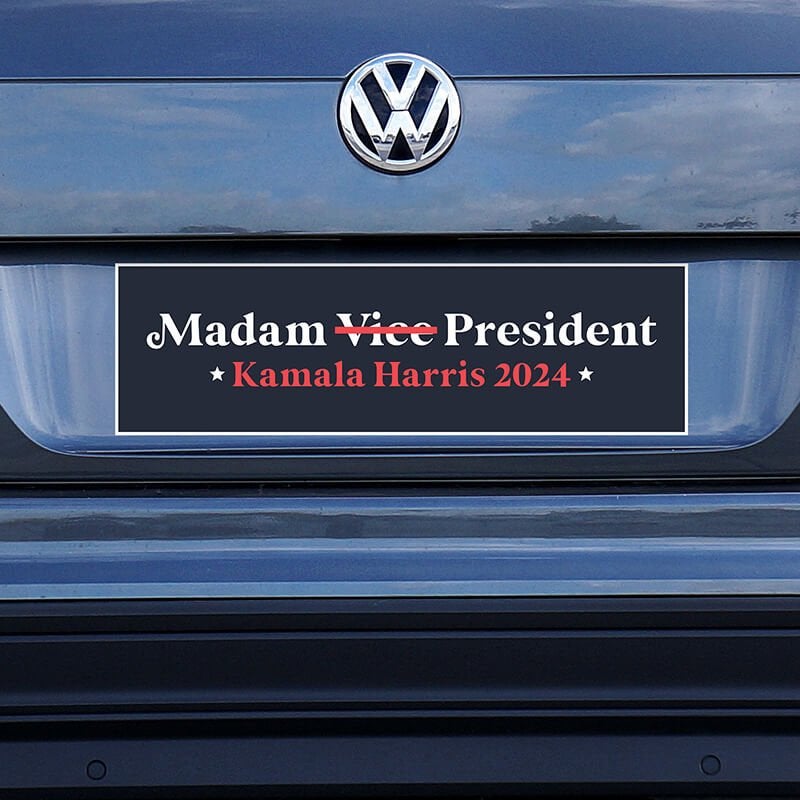 Madam President | Harris Bumper Sticker on a blue car
