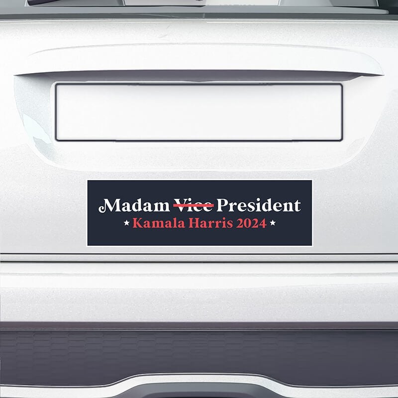 Madam President | Harris Bumper Sticker on a white car