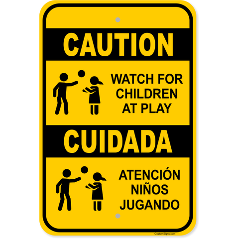 Caution Bilingual Children At Play 18" x 12" Aluminum Sign 