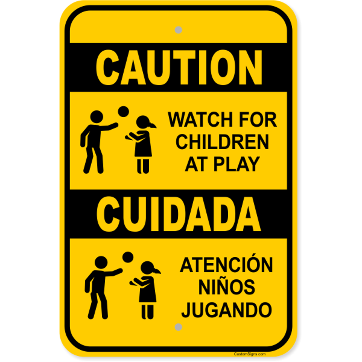 Caution Bilingual Children At Play Aluminum Sign | 18" x 12"