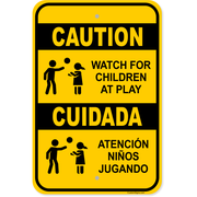 Caution Bilingual Children At Play 18" x 12" Aluminum Sign