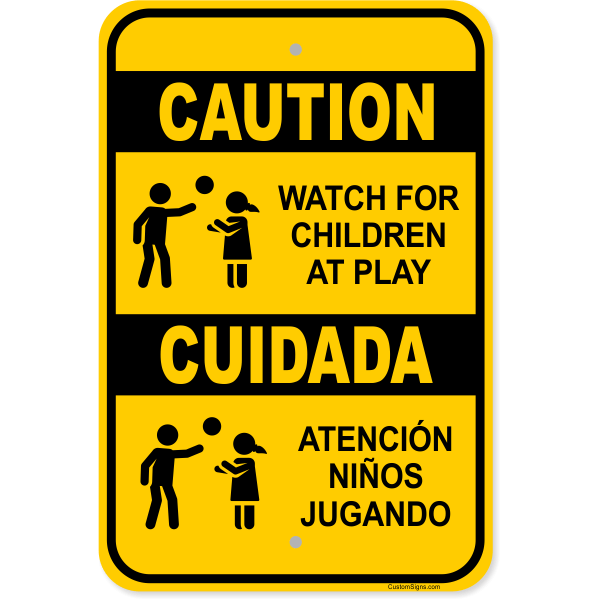 Caution Bilingual Children At Play 18" x 12" Aluminum Sign