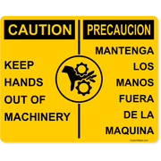 Caution Bilingual Keep Hands Out of Machinery 8" x 10" Full Color Sign