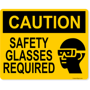 Caution Safety Glasses Required 8" x 10" Full Color Sign 