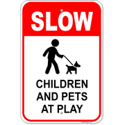 Children Pets At Play 18" x 12" Aluminum Sign