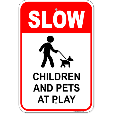 Children Pets At Play Aluminum Sign | 18" x 12"
