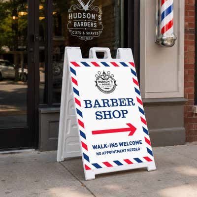 Barber Shop A-Frame Sign with Custom Text - alternate view