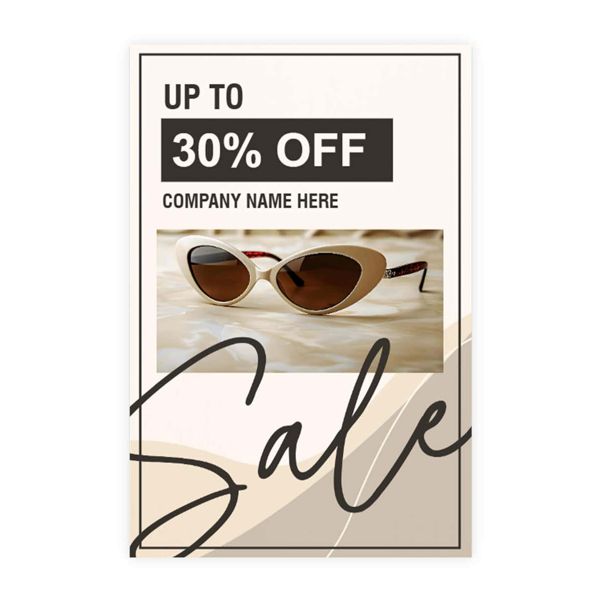Beige sale sign design artwork on a white background