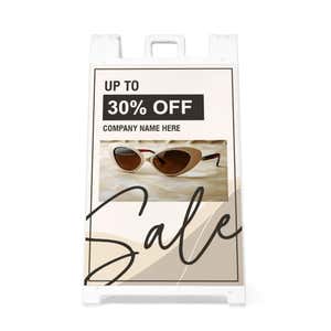 Front view of the beige sale A-frame sidewalk sign