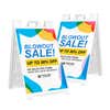 Two blowout sale A-frame sidewalk signs shown front and angled