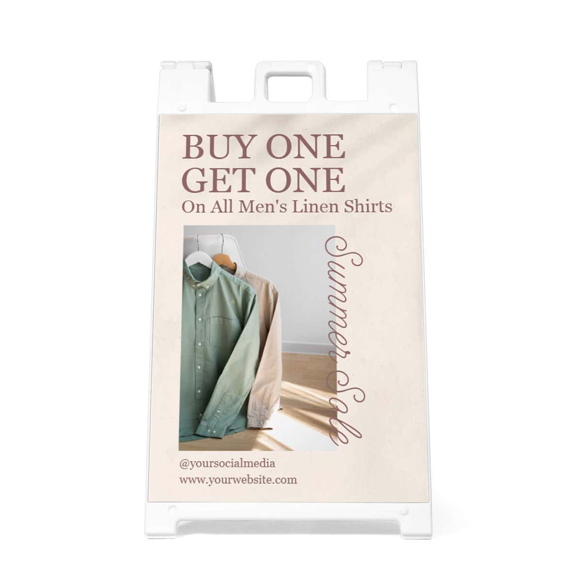 Front view of the BOGO A-frame sidewalk sign