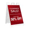Clearance A-frame sidewalk sign in white plastic frame, angled view