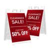 Two clearance A-frame sidewalk signs shown front and angled