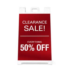 Front view of the clearance A-frame sidewalk sign