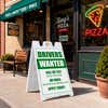 Drivers wanted A-frame sign outside a pizza shop