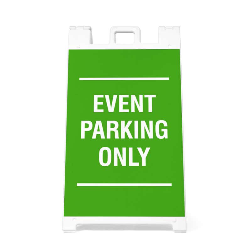 Front view of the Event Parking Only A-frame sign with custom text