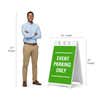 Height comparison of a man beside the 45 inch tall Event Parking A-frame sign