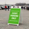 Event Parking Only A-frame sign directing traffic in a race event parking lot
